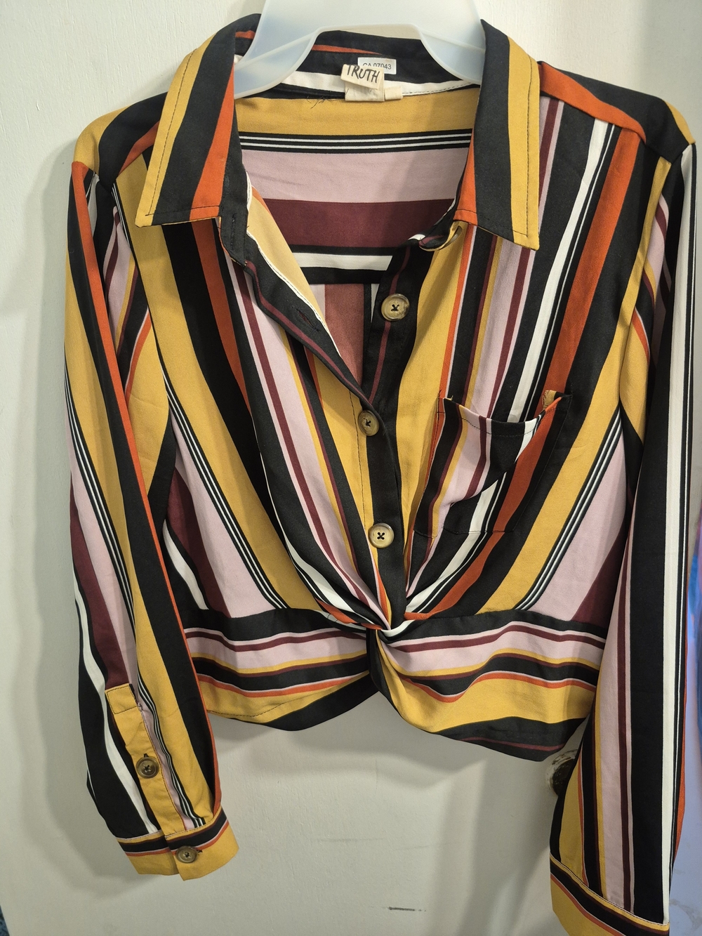 Truth Multicolor Striped Knot-Front Blouse - Yellow/Black/Pink